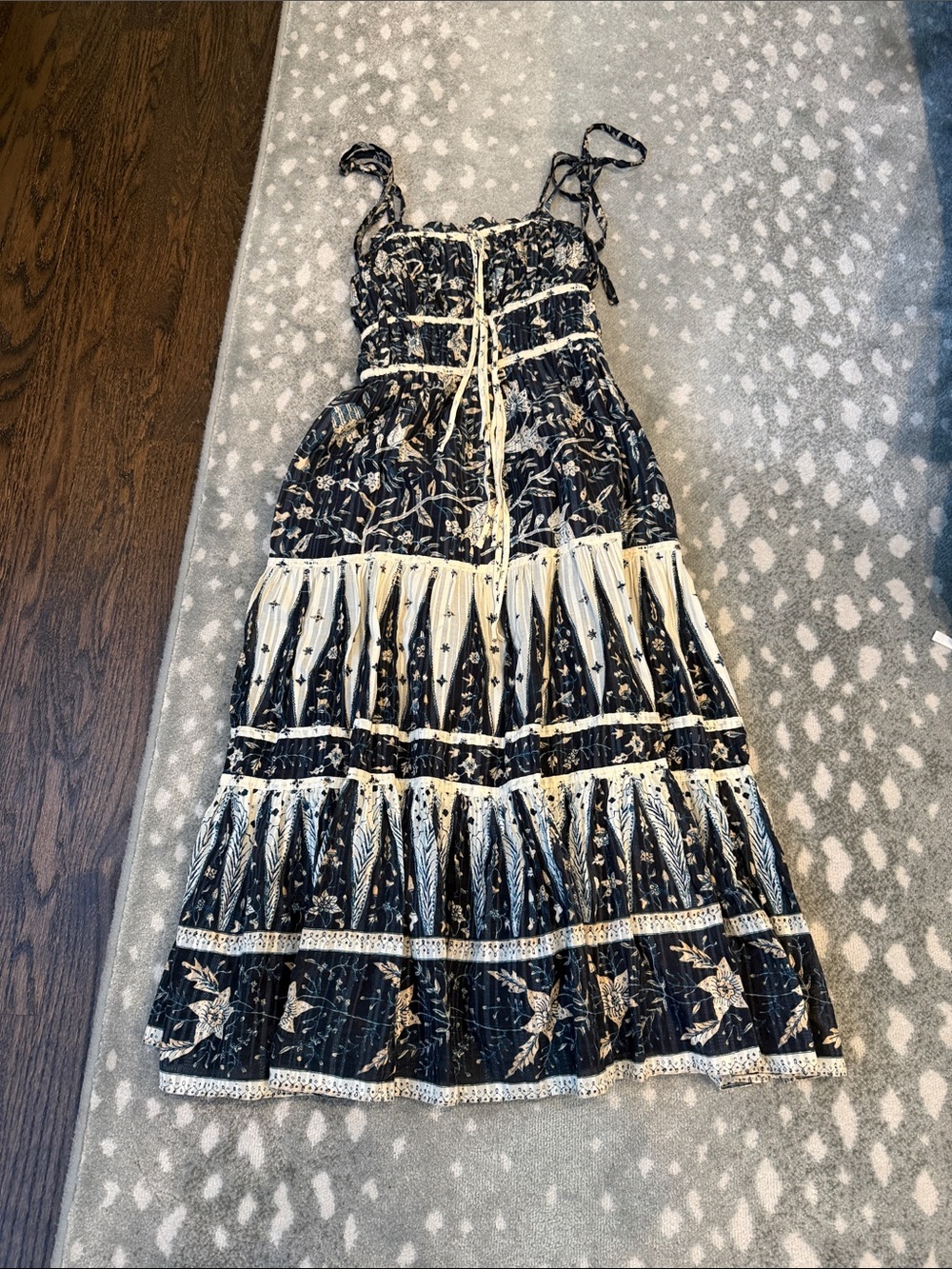Ulla Johnson Navy Blue Dress with Blue Floral Trim - size 6